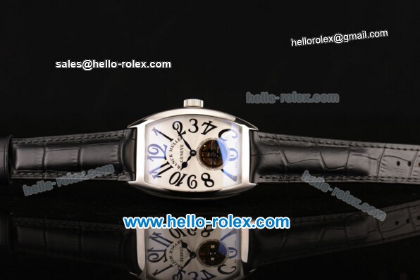 Franck Muller Casablanca Automatic Movement Steel Case with White Dial and Black Leather Strap - Click Image to Close